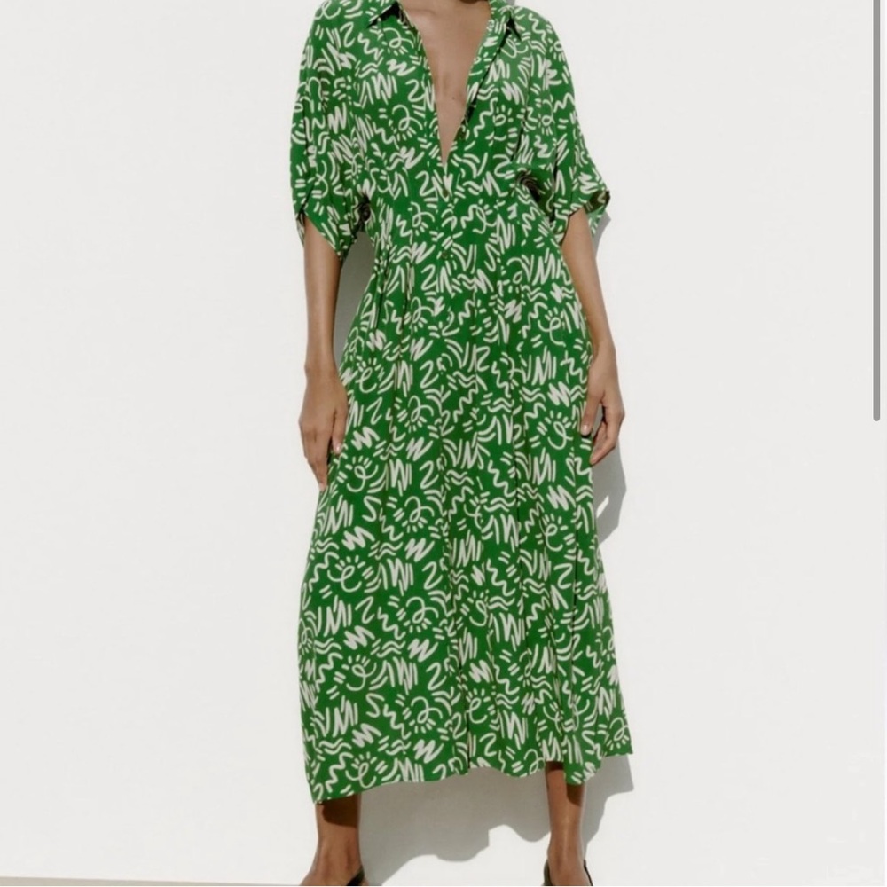 Zara Green and White Elora Midi Dress